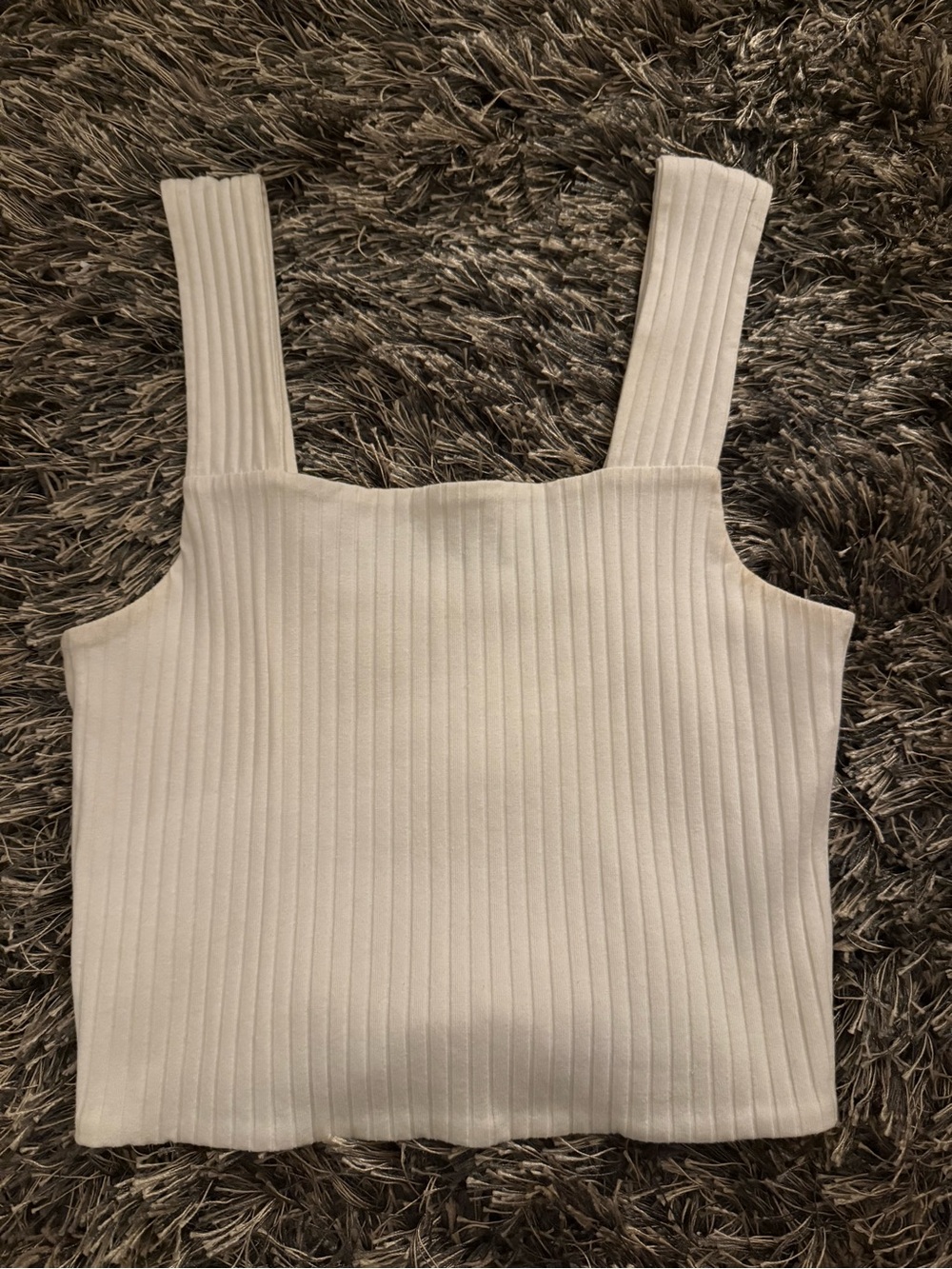 American Eagle Outfitters Ribbed Square-Strap Crop Top in Cream